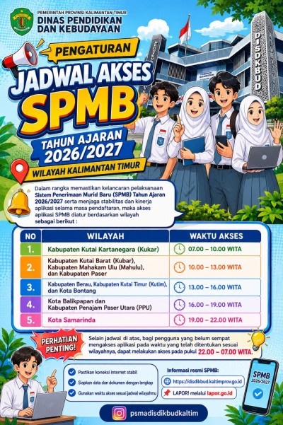 PENGUMUMAN PENGATURAN JADWAL AKSES SPMB SMA/SMK PROVINSI KALIMANTAN TIMUR TAHUN AJARAN 2026/2027